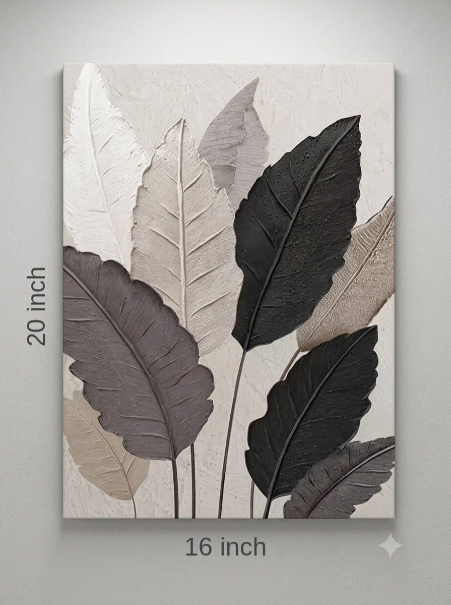 Charcoal Leaves with its dimensions marked, 16 × 20 inches