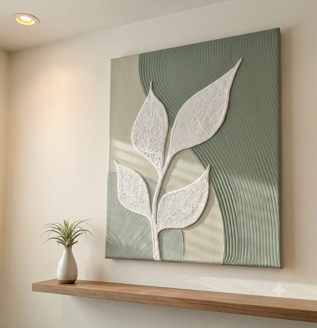 Sage Leaf — handmade textured wall art, 12 × 16 inch