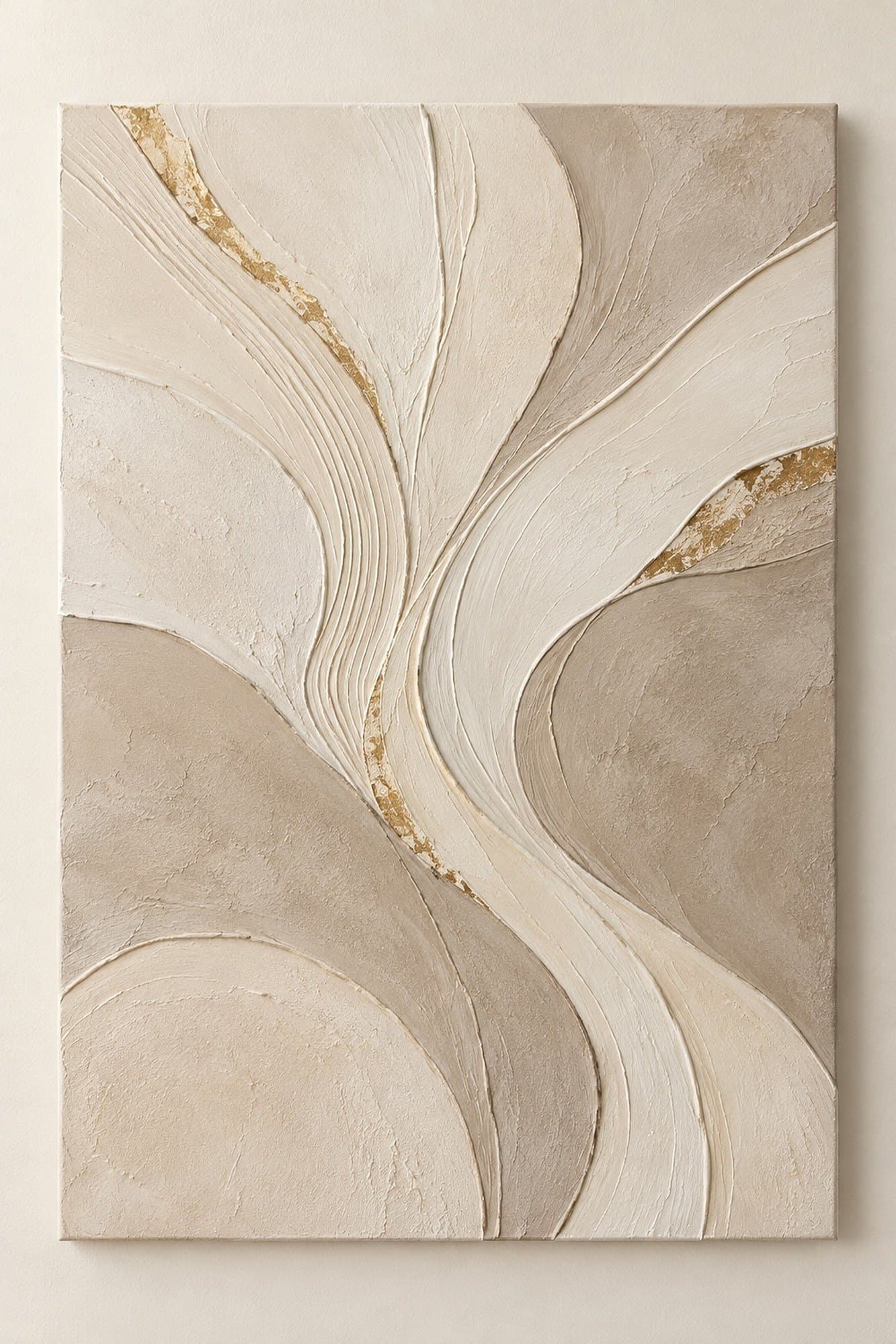 Concept render: Champagne Current from the front, champagne and taupe flowing relief canvas