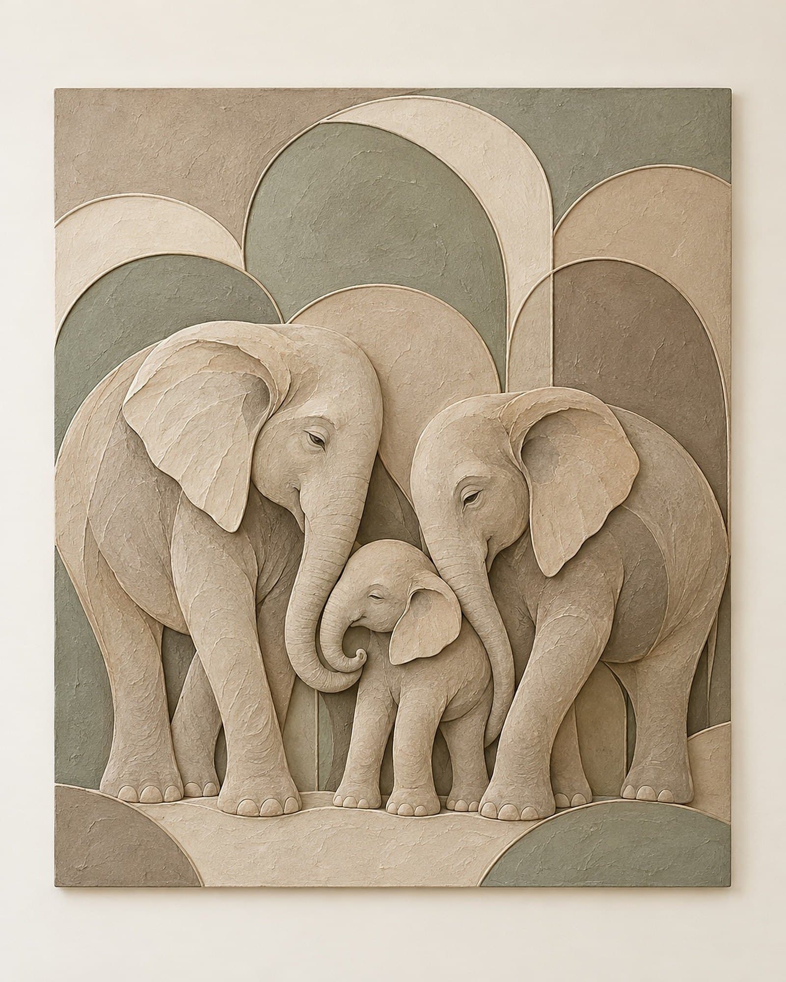 Concept render: Elephant Path from the front, elephant family layered arch relief art