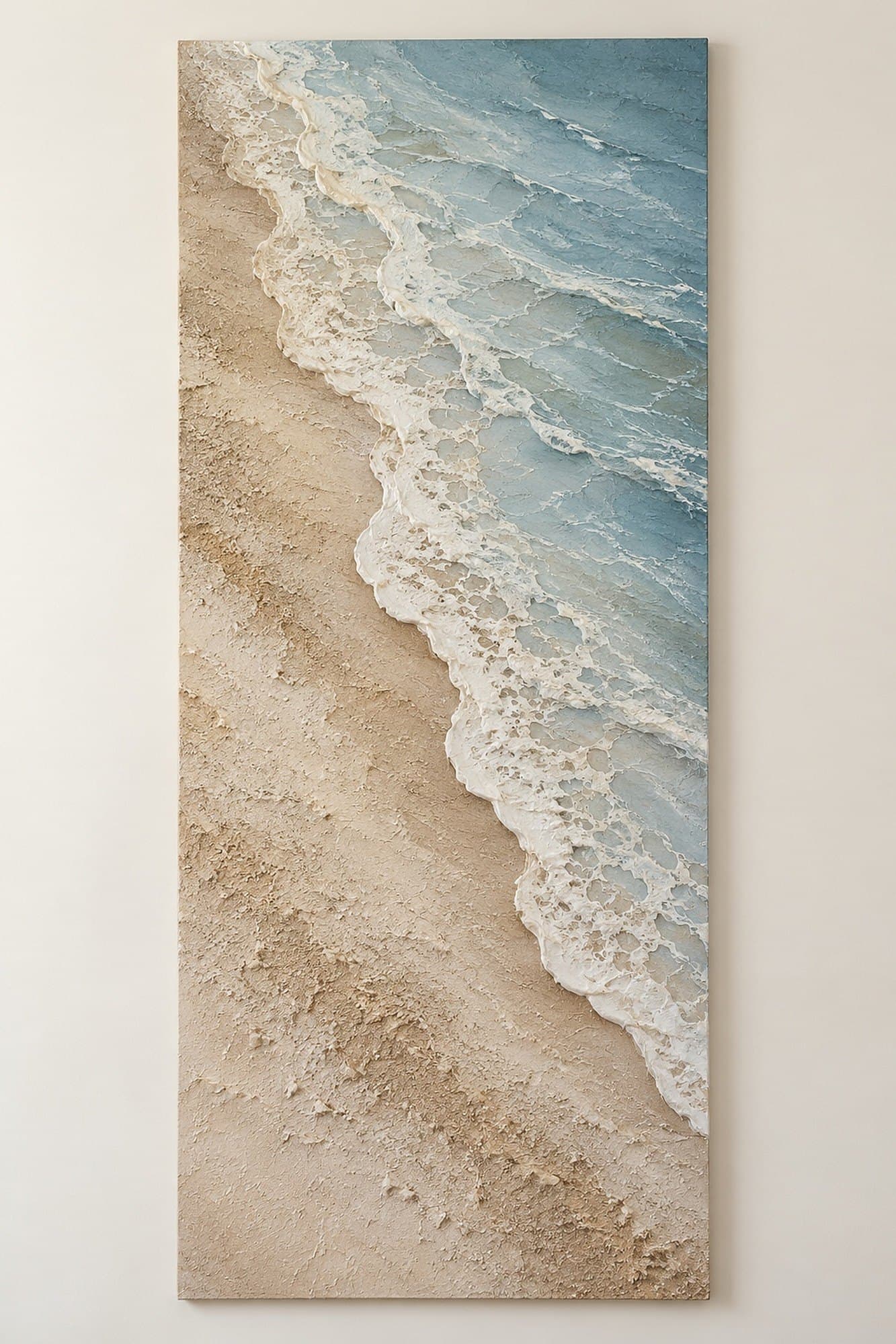 Concept render: Foamline from the front, tall beach foam and sand textured canvas