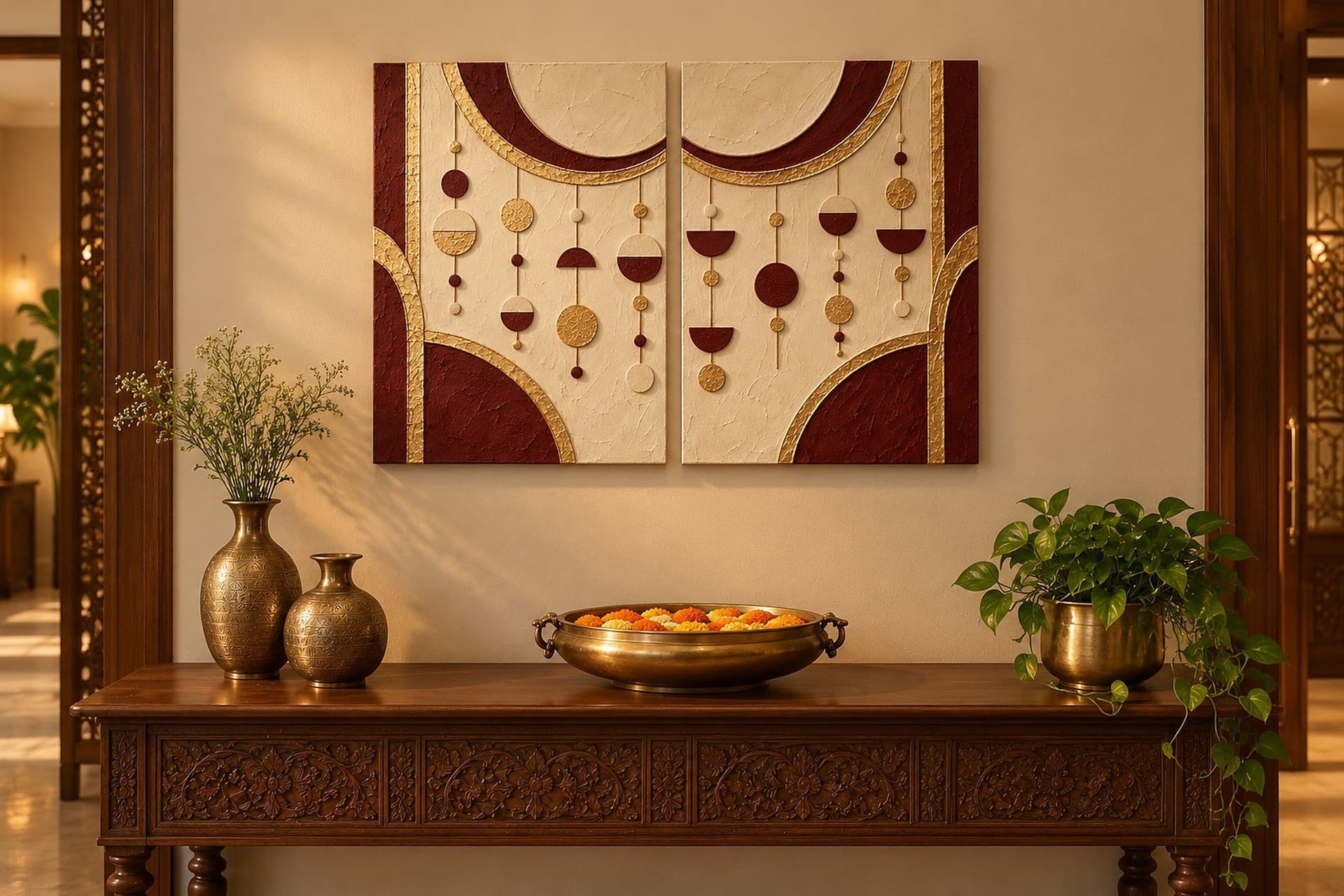 Room visualisation: concept render of Garland Lines in a foyer above a long console