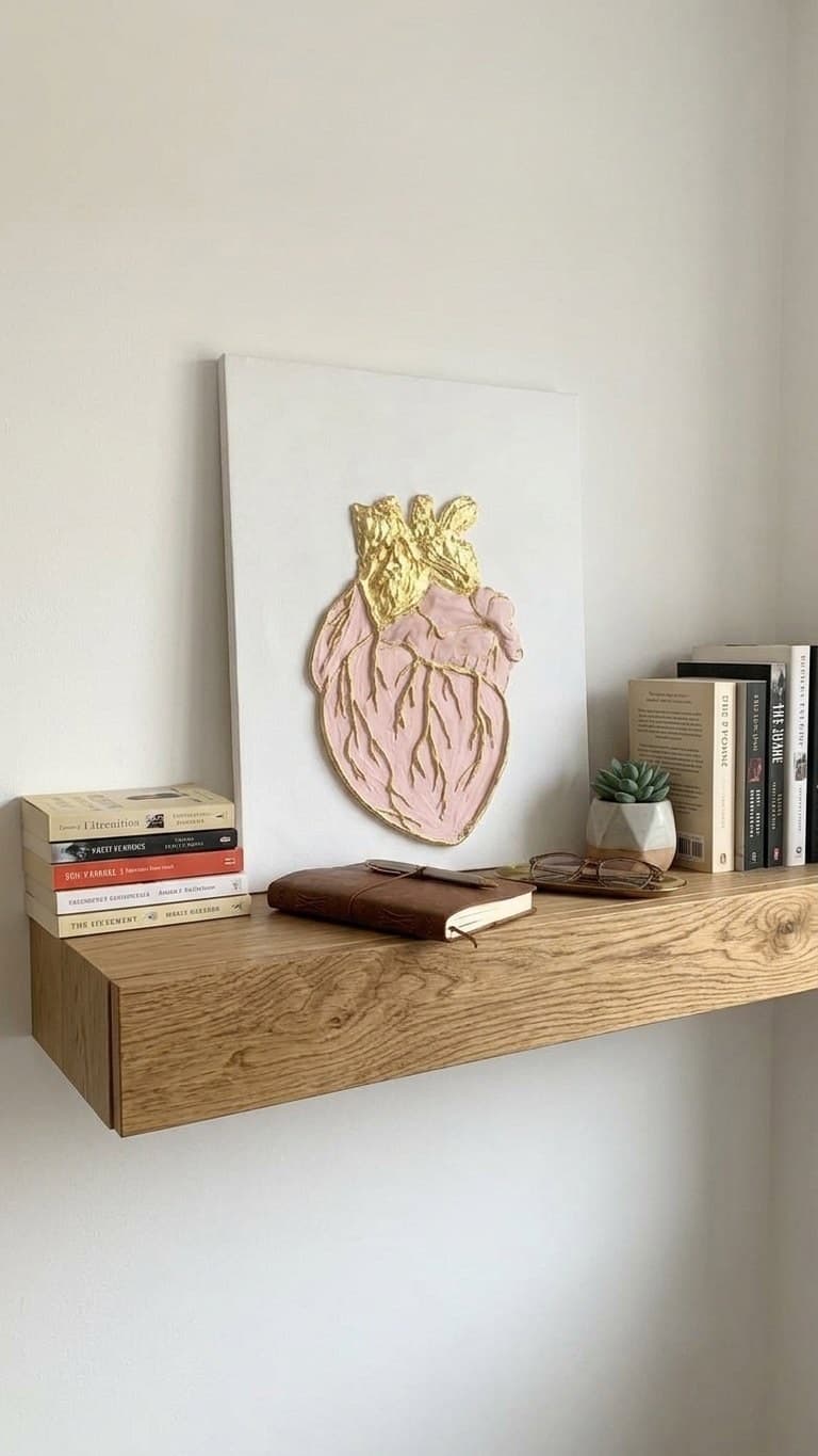 Room visualisation: Heartlines on a floating wall shelf with books