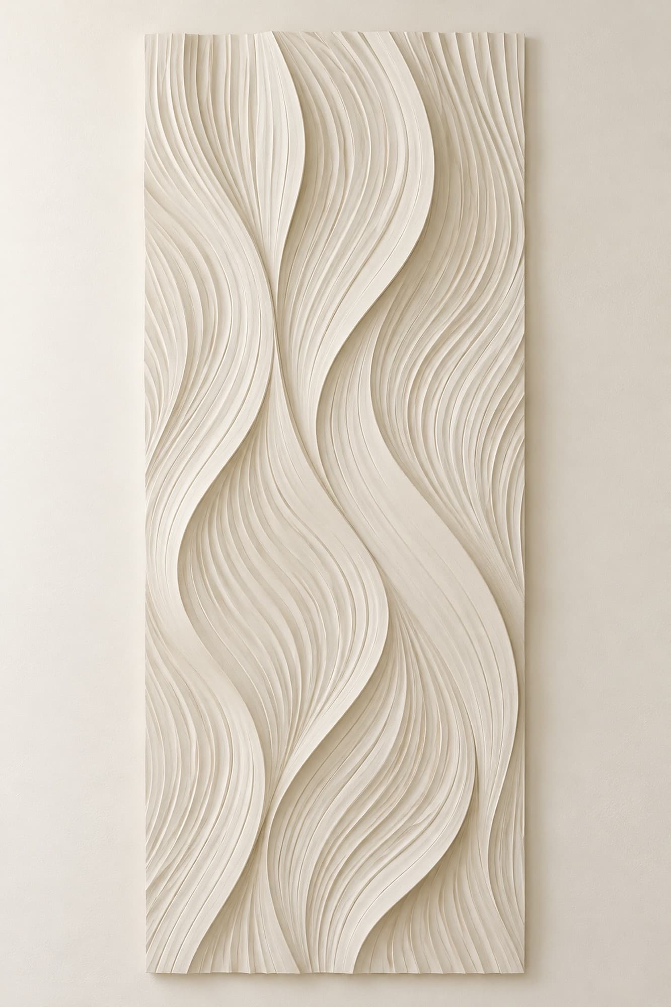 Concept render: Ivory Wave Study from the front, ivory ridged wave textured wall art