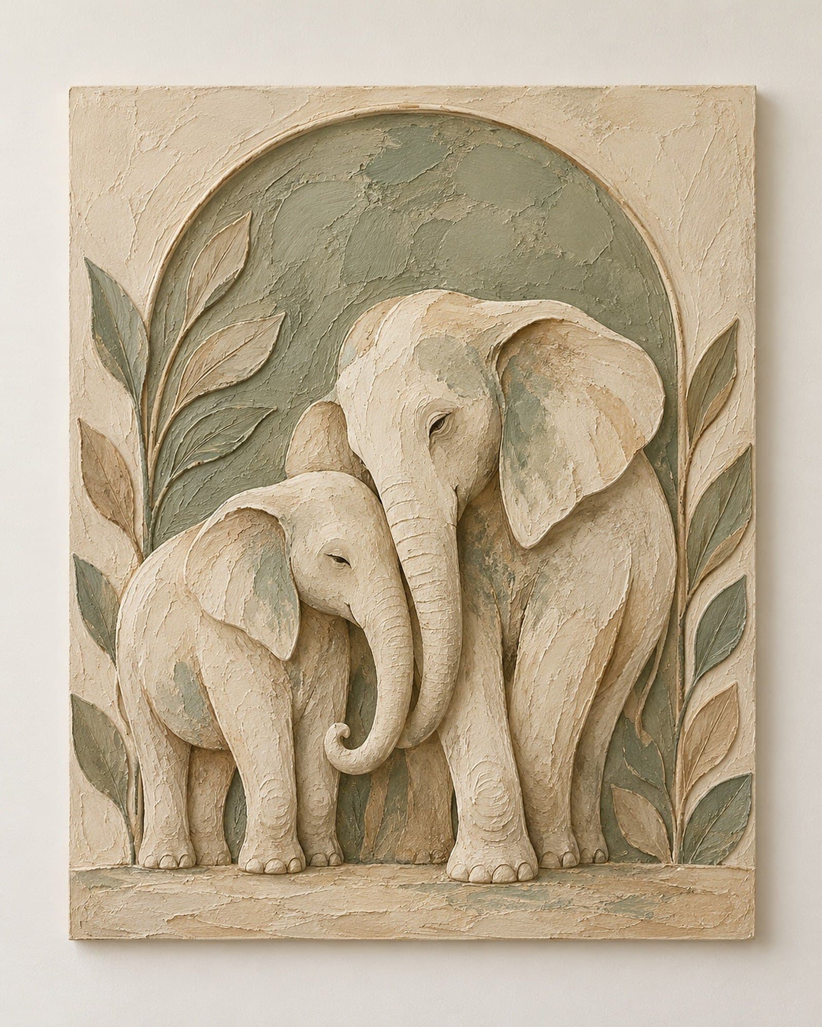 Concept render: Little Elephant Pair from the front, small elephant pair textured wall art