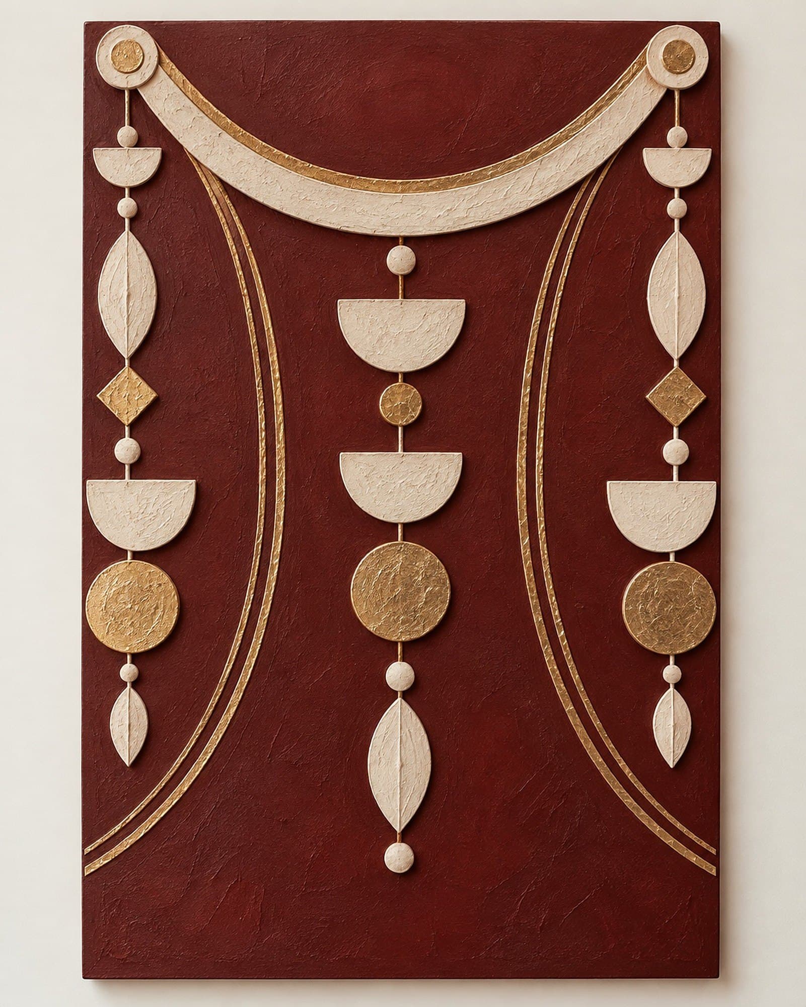 Concept render: Maroon Garland from the front, maroon and gold doorway-garland relief wall art