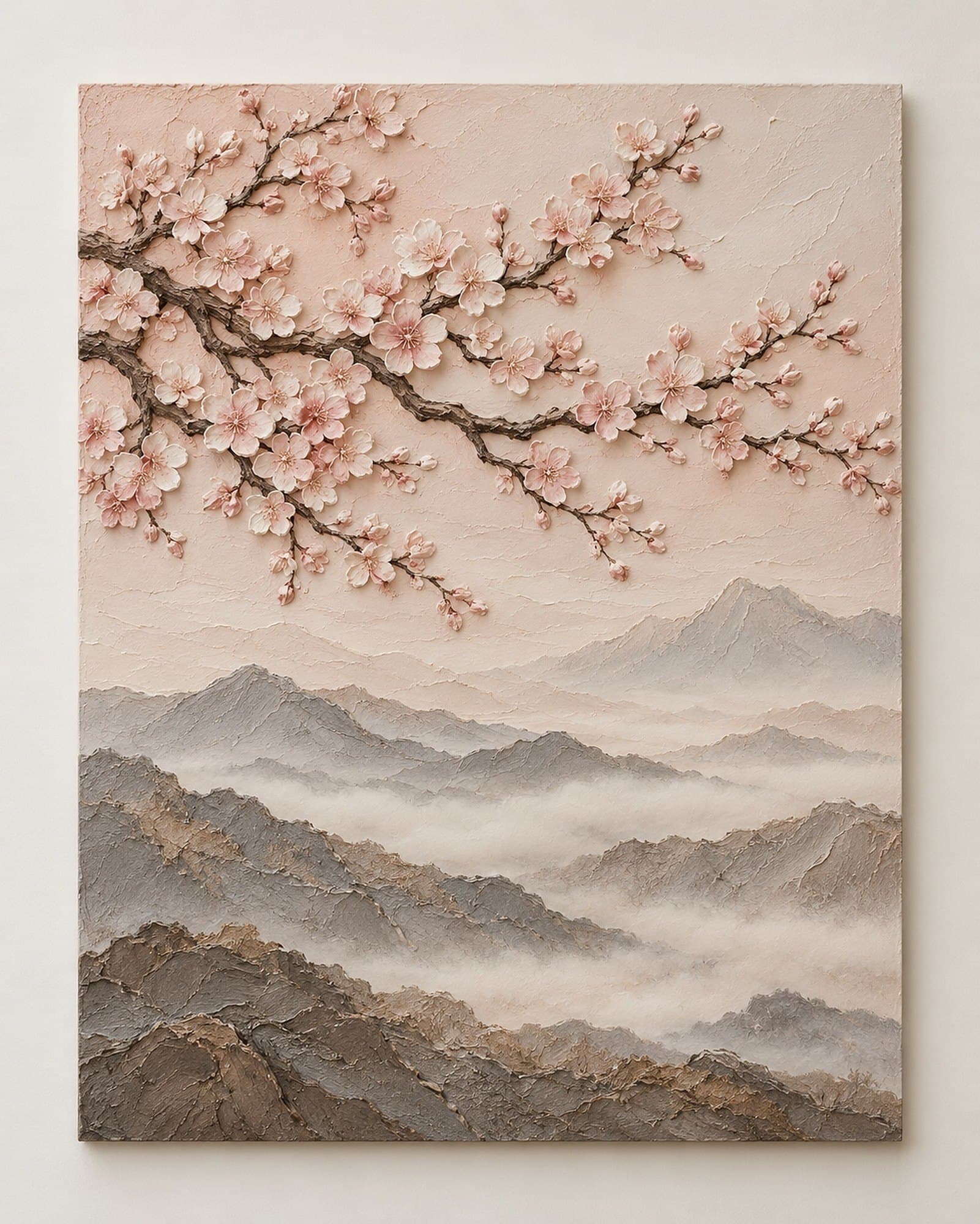 Concept render: Mistwood Bloom from the front, cherry blossom and mist mountain relief art