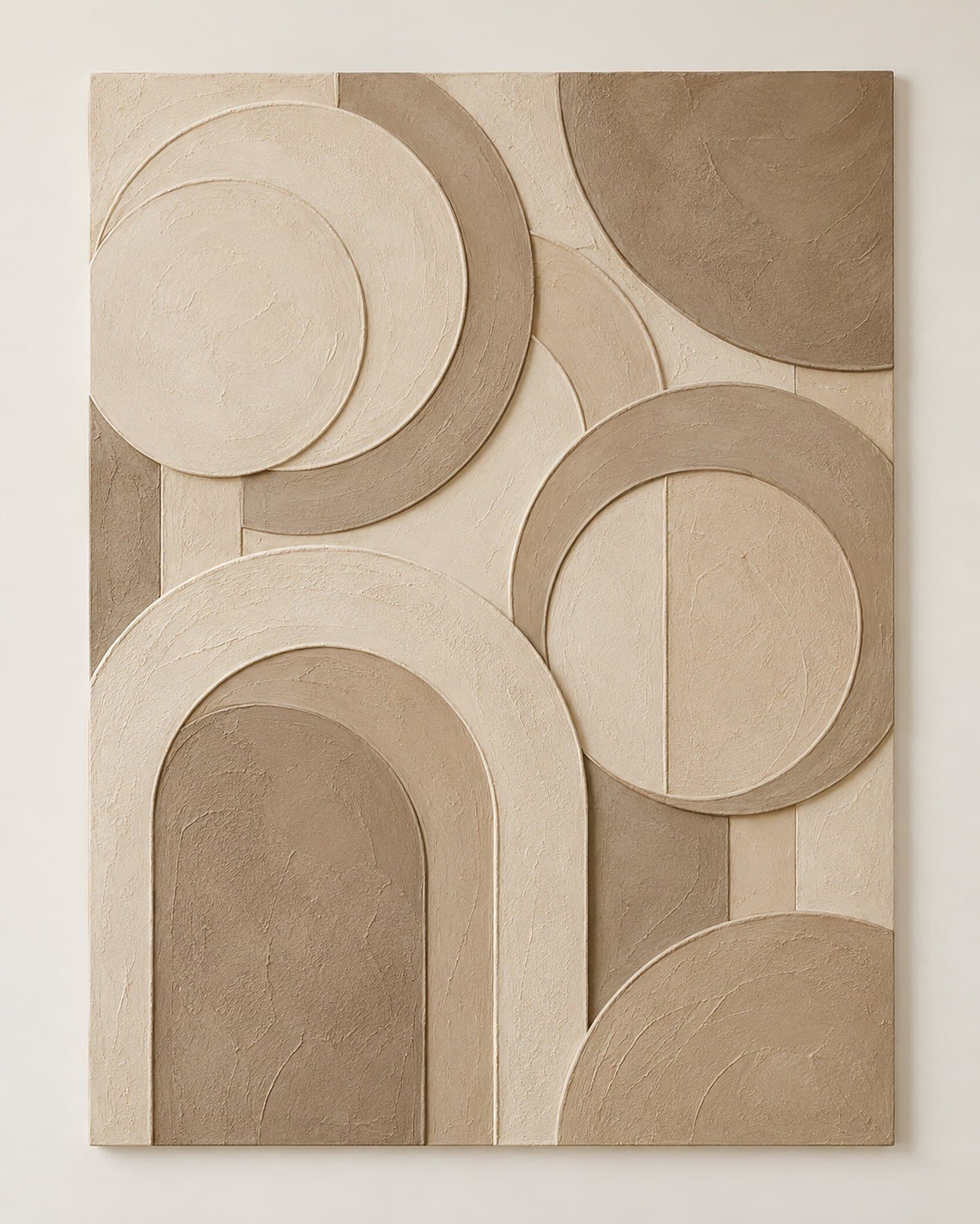 Concept render: Nested Horizons from the front, layered rings and arches textured wall art