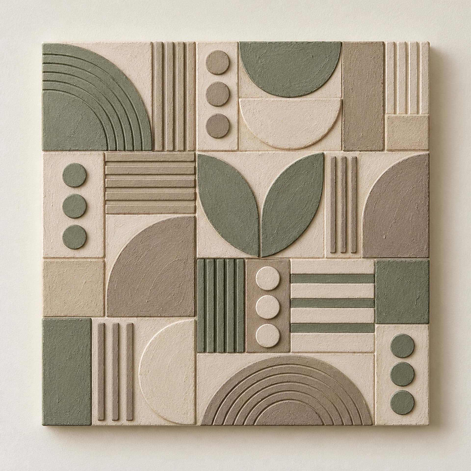 Concept render: Sage Block Study from the front, small sage geometric textured wall art