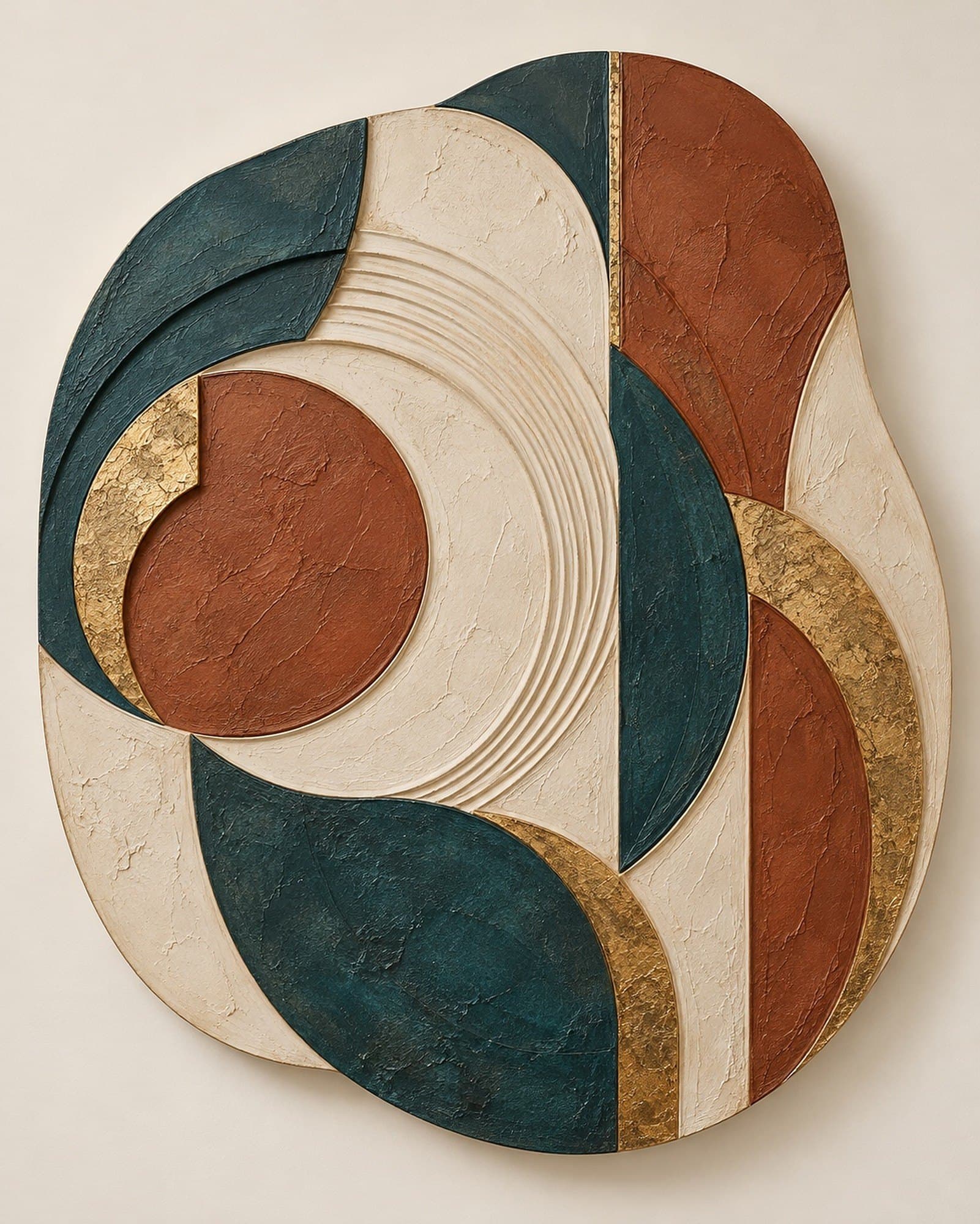Concept render: The Broken Circle from the front, irregular sculptural circle relief wall art